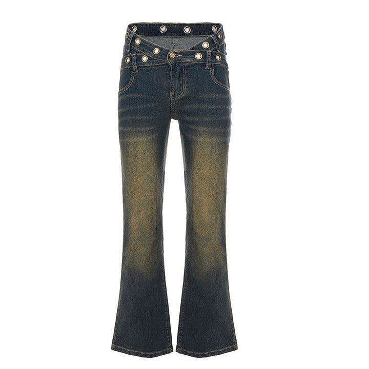Dame jeans med løst snit og elegante bæltestropper Skovae