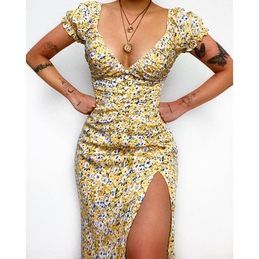 Damer Elegant Maxi Kjole med Hjerteformet Udsnit og Blomsterdetaljer