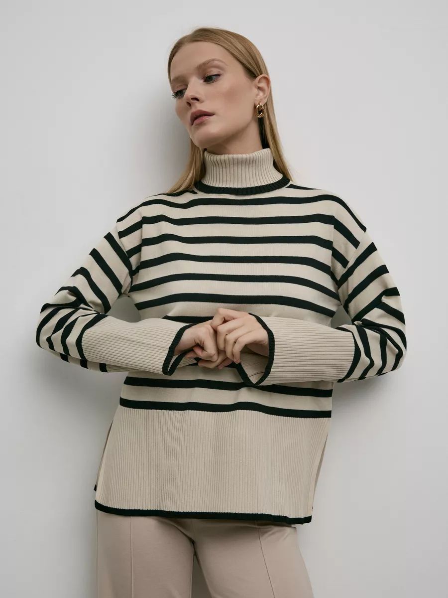 Dame stribet pullover med rullekrave og struktureret design Stilla