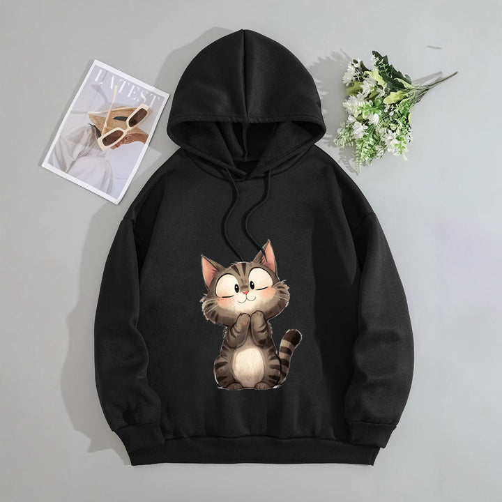 Kvindes Hoodie med Sødt Kattemotiv Skovae