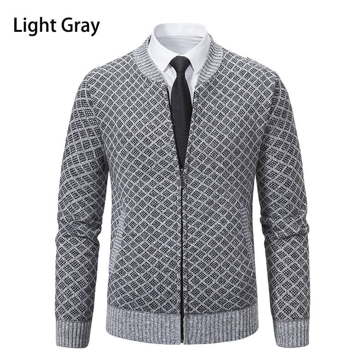 Herrer struktureret diamant-strik zip-up cardigan Stilla