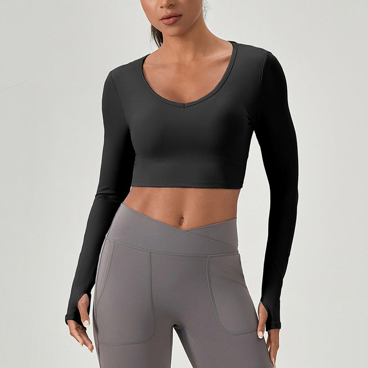 Dame Sporty Langærmet Crop Top med dyb udskæring og innovativ kropstilpasning Stilla