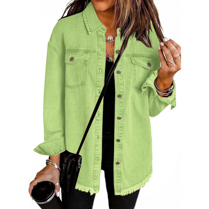 Dame Denim Skjortejakke i afslappet Oversized-stil med frynser Stilla