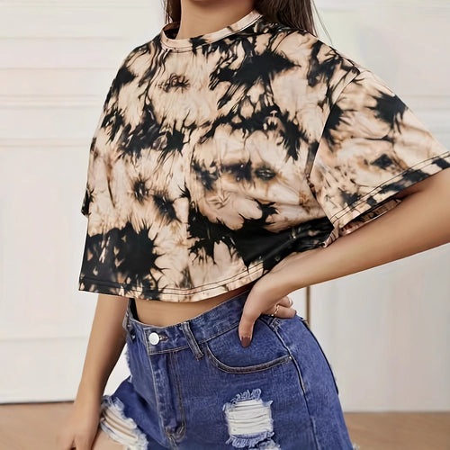 Dame Mode cropped T-shirt med unikt batikmønster Stilla