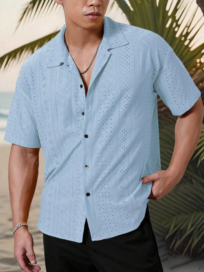 Herre kortærmet struktureret button-up skjorte Stilla