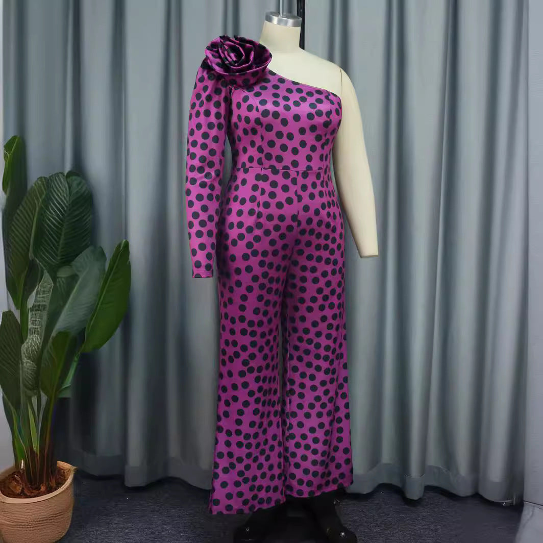 Dame Glamourøst Jumpsuit med asymmetrisk design og flæse-detalje Skovae