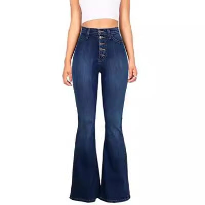 Dame flared jeans med høj talje og knaplukning Stilla