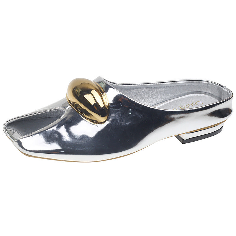 Dame Åbne Tå Slides med dekorativ metallic-accents Stilla