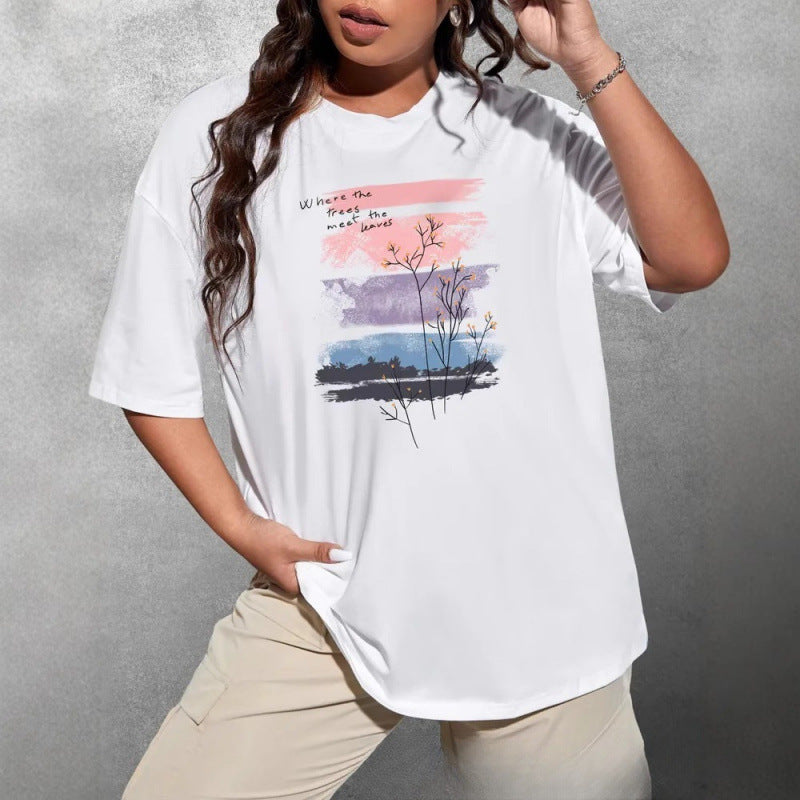 Dame T-shirt med kunstnerisk landskabsmotiv og komfortabel pasform Stilla
