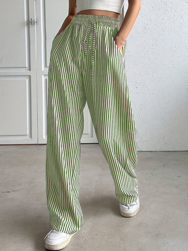 Dame Bred Stribepants med elastisk liv og bæltestropper Stilla