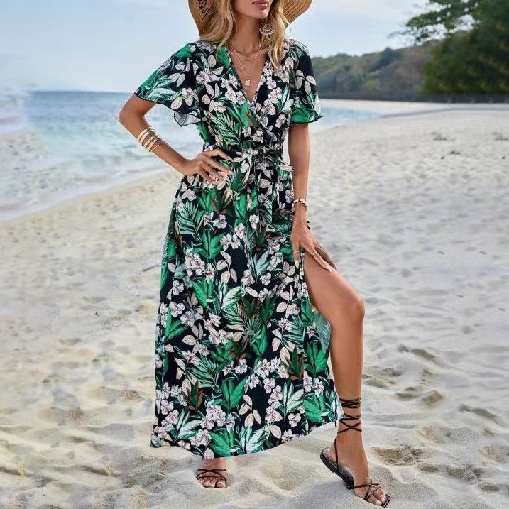Dame blomster mønster indpakning maxi kjole Stilla 1751507051