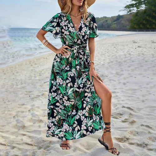 Dame blomster mønster indpakning maxi kjole Stilla 1751507051