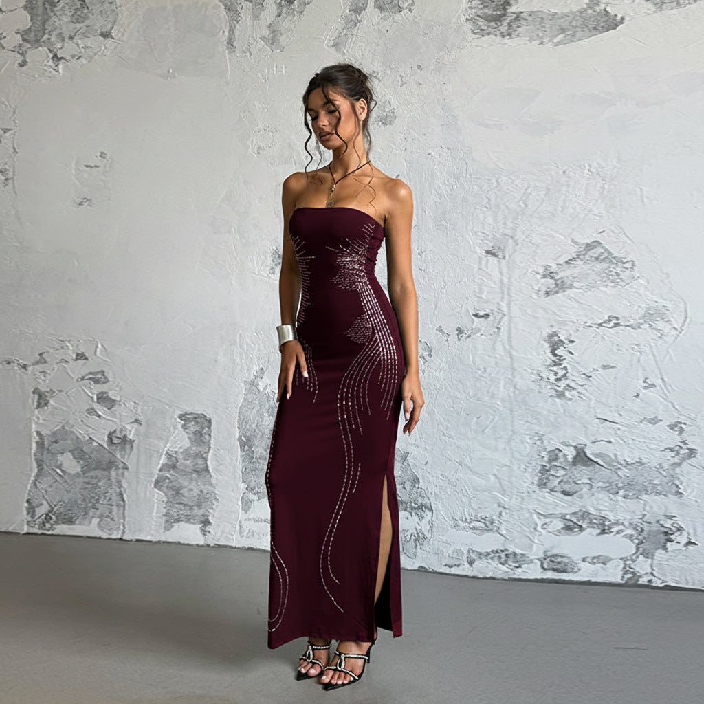 Dame Elegant Bandeau Mini Kjole med funkende accenter Skovae