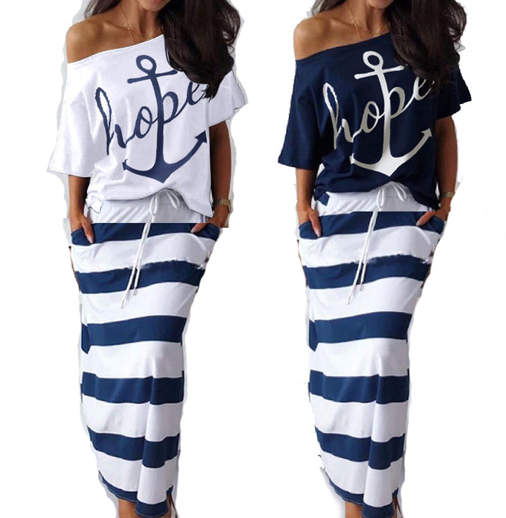 Dame Fritids Off-Shoulder Kjole med Stribet Design Stilla