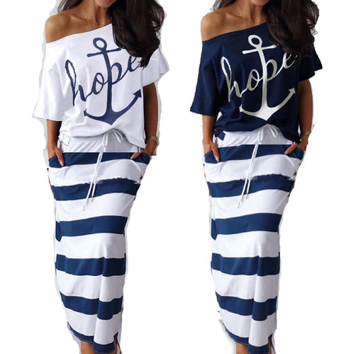 Dame Fritids Off-Shoulder Kjole med Stribet Design Stilla