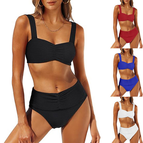 Dame Bikini-sæt med ribbet design og høj talje Stilla