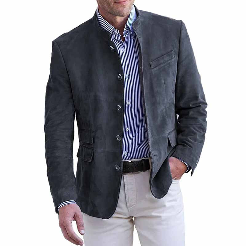 Herrer elegant suede blazer med høj ståkrave og lommer Stilla