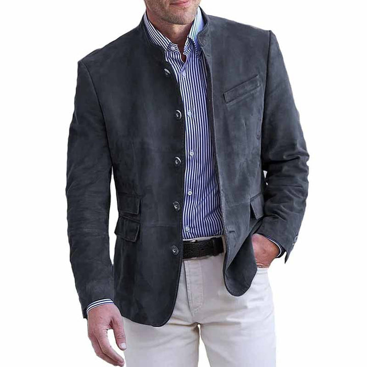 Herrer elegant suede blazer med høj ståkrave og lommer Stilla