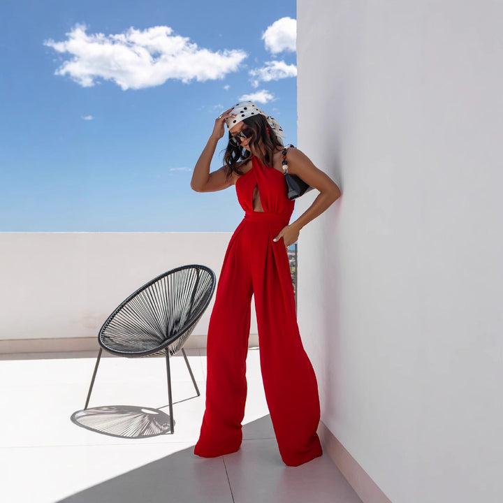 Dame Elegant Jumpsuit med dyb V-udskæring og sidelommer Stilla