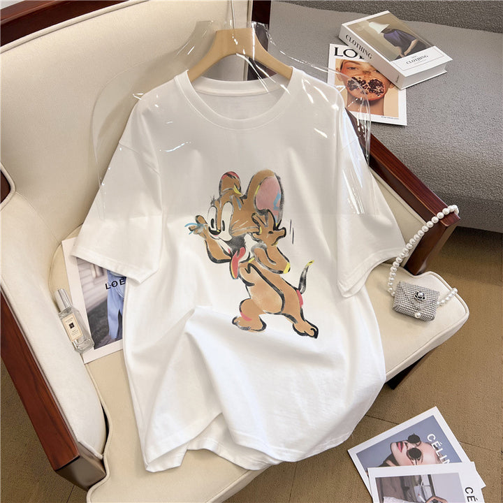 Dame T-shirt med kreativt tegneserie-design og afslappet pasform Stilla