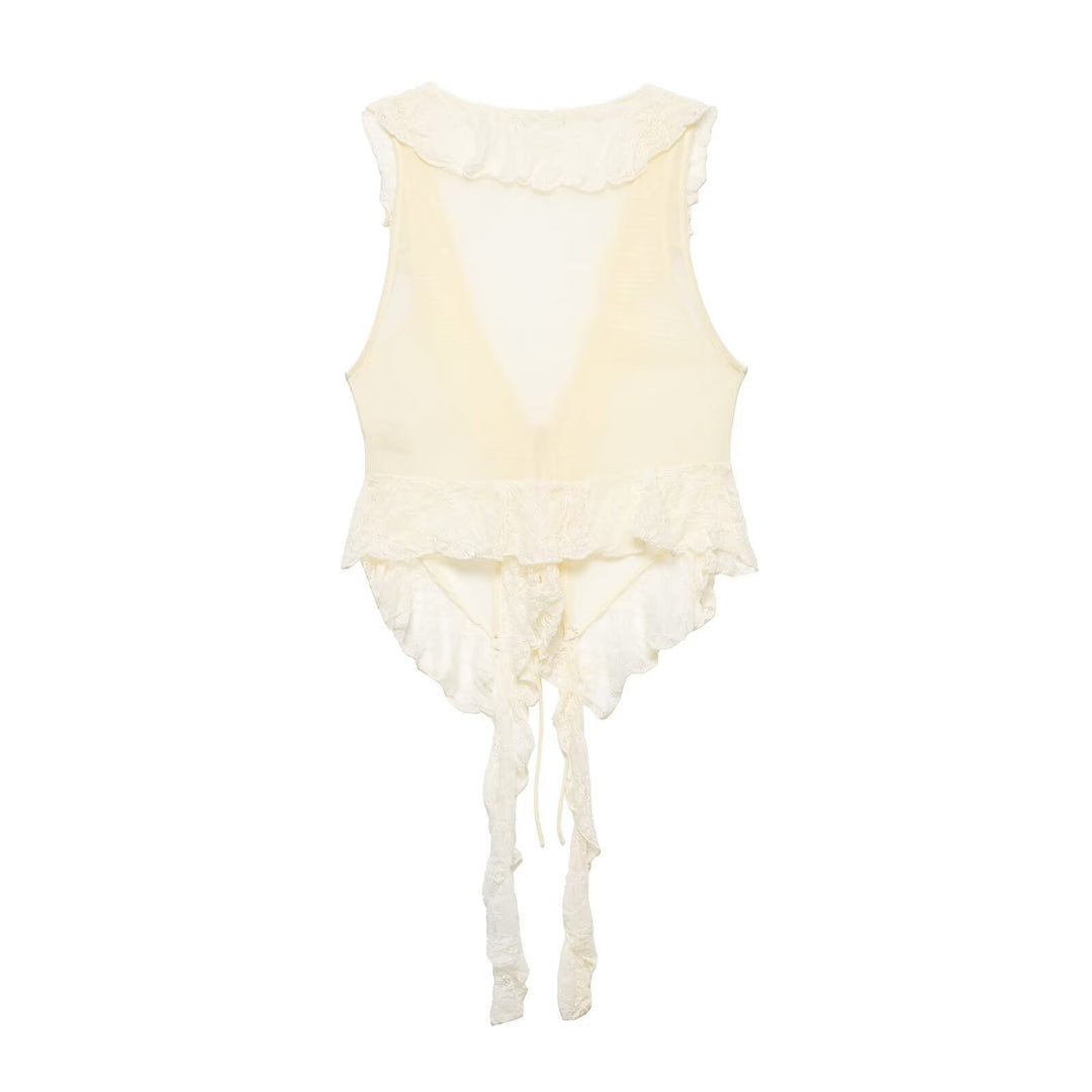 Dame rynket bluse med spids dekoration Skovae