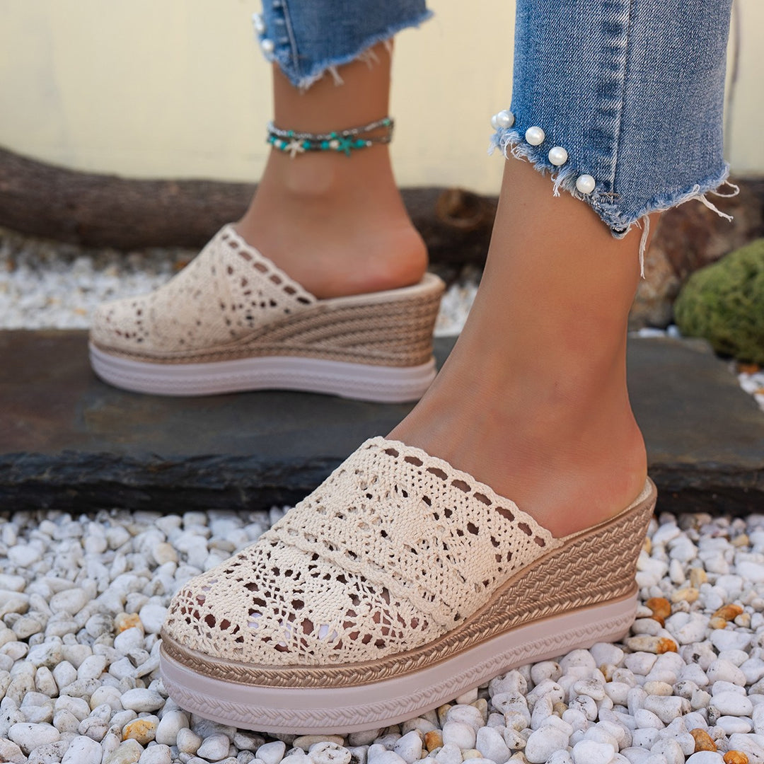 Dame Slip-On Espadrilles med filigranet hæklemønster og let plateau Stilla
