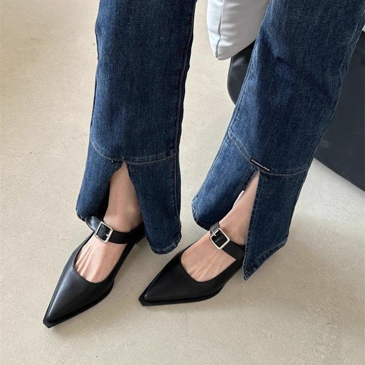 Dame spidsede Mary Jane pumps med justerbar rem Stilla