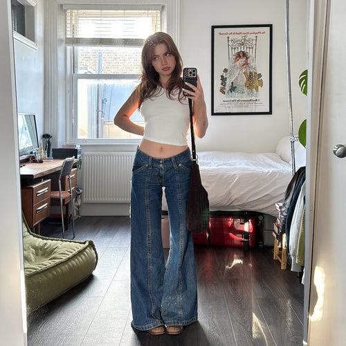 Dame Bredde Jeansbukser i Retro-Stil med Høj Talje Skovae