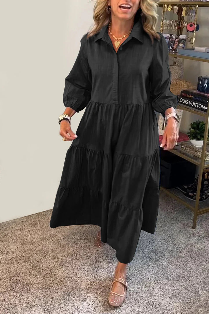 Dame Langærmet Skjortekjole med voluminøse Ruffles Detaljer Stilla