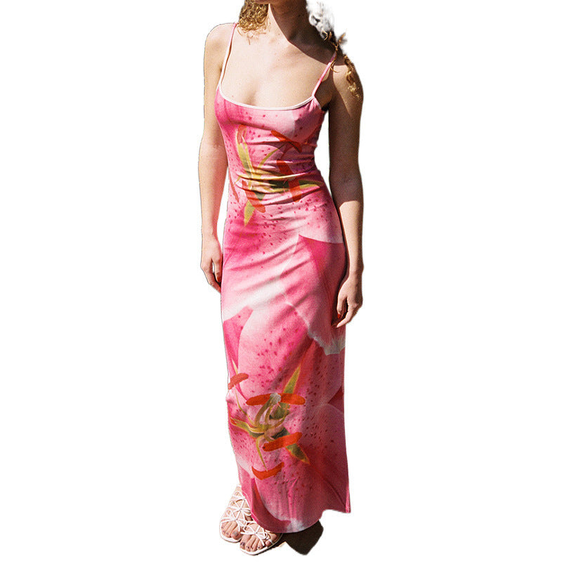 Femme Floral Print Maxikjole med Spaghetti-stropper Stilla