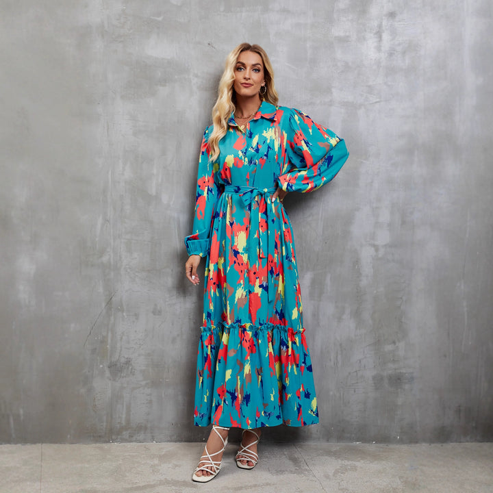 Kvinders Maxi Kjole med Trendy Lange Ærmer og Blomster Mønster Stilla
