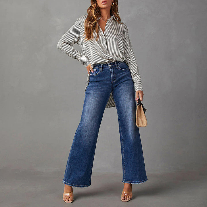 Dame Højtskåret Denim-Jeans i casual Bootcut-stil med moderne vask Stilla