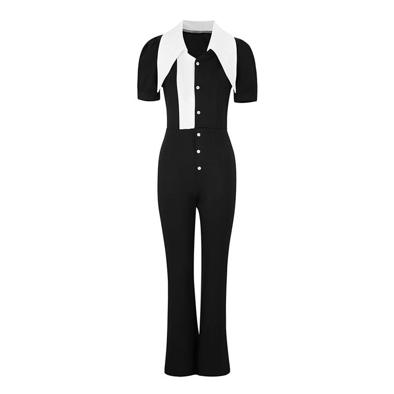 Dame jumpsuit med elegant krave og tætsiddende snit Skovae