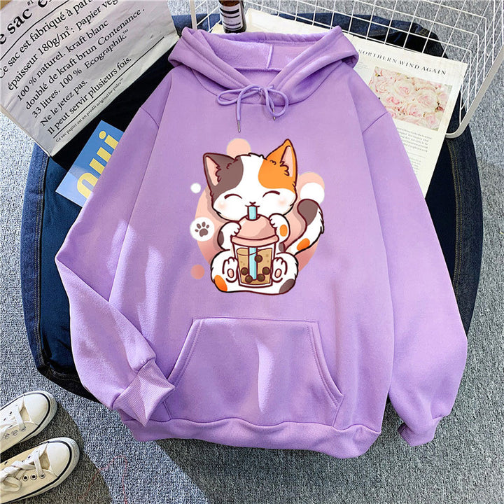 Kvinder hoodie med legesyge kattetryk Skovae