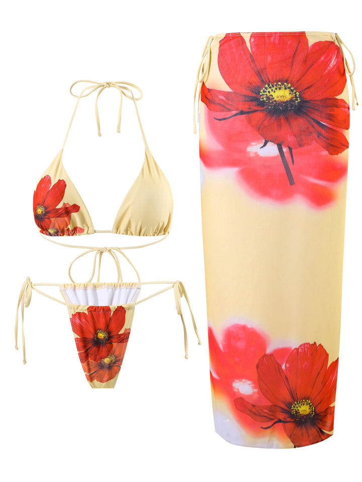 Dame bikini sæt med blomsteret indpakningsskørt og justerbare stropper Stilla