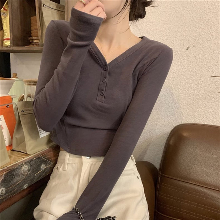 Femme Cropped Langærmet Henley Top Stilla