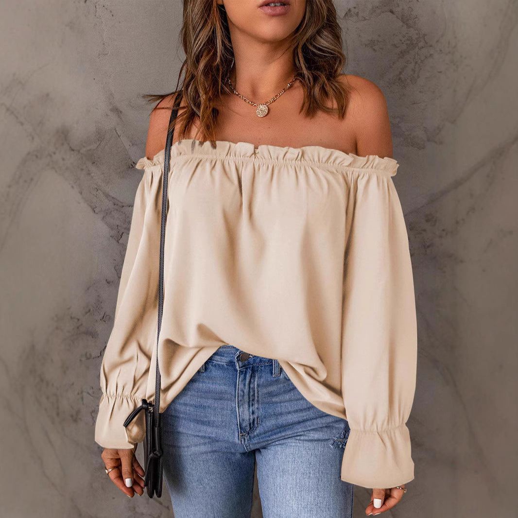 Dame Off-Shoulder Bluse med Ruffleærmer og blødt greb Stilla
