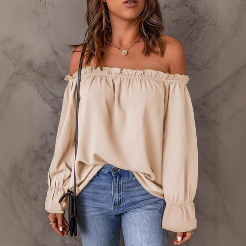 Dame Off-Shoulder Bluse med Ruffleærmer og blødt greb Stilla