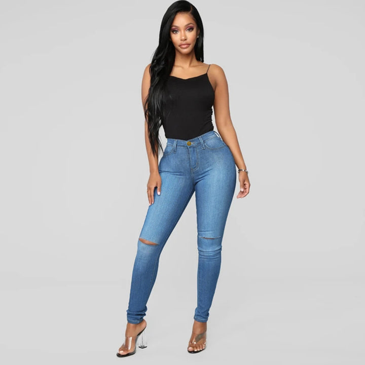 Damehøj talje skinny jeans med destroyed detaljer og stræk komfort Stilla