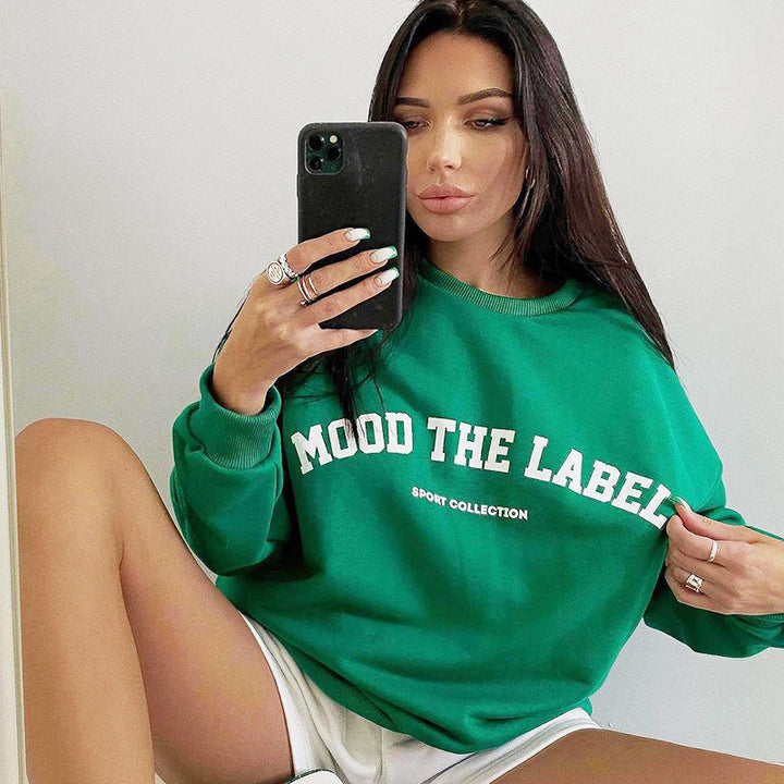 Dame Sporty Oversized Sweatshirt med kreativt skrift Stilla