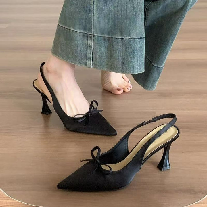 Dame Spidse Tå Slingback-Hæle med Sløjfe-Detalje Stilla