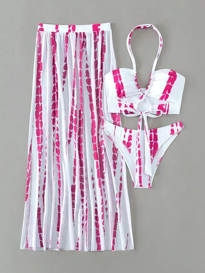 Dame bikini-sæt med gennemsigtig strandkåbe og legende blomsterdesign Stilla
