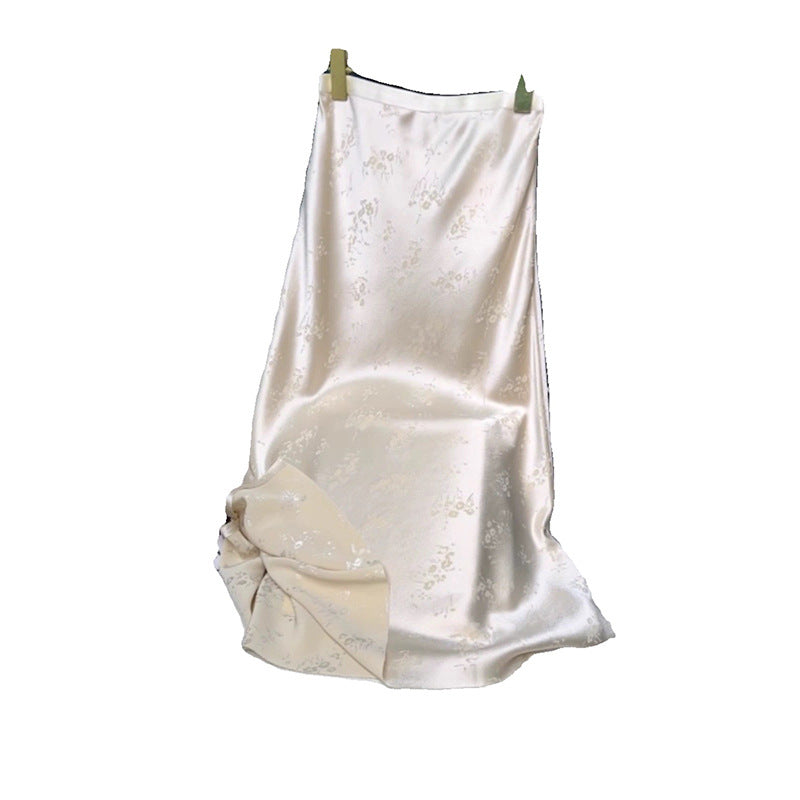 Damer elegant, flydende satin nederdel med delikat blomstermønster og høj talje Stilla