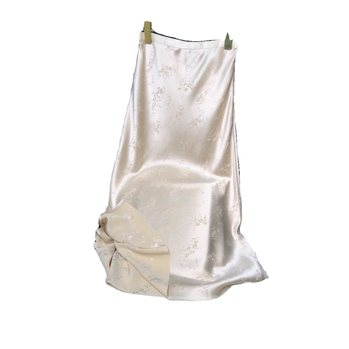 Damer elegant, flydende satin nederdel med delikat blomstermønster og høj talje Stilla