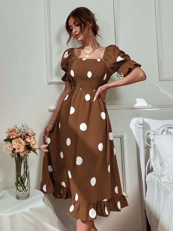 Dame Off-Shoulder Kjole med afslappet Ruffles afslutning og prikker Stilla