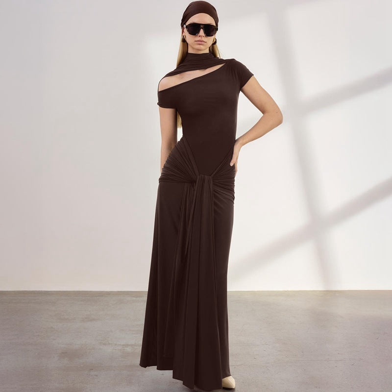 Dame Elegante Langærmet Maxikjole med raffineret knudedesign Skovae