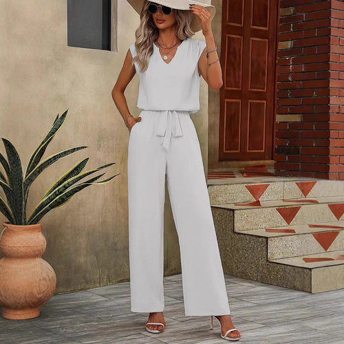 Dame Elegant Jumpsuit med vidde ben og V-udskæring Stilla