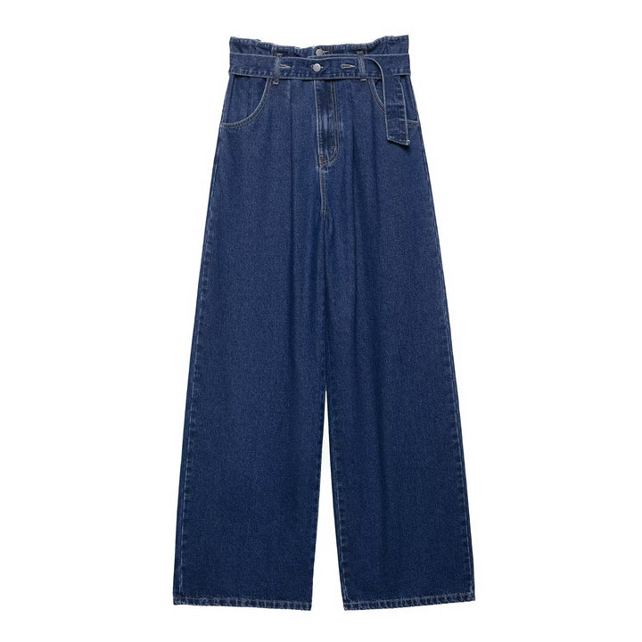 Dame Bred Jeans med Høj Talje og Aftageligt Stofbælte Stilla