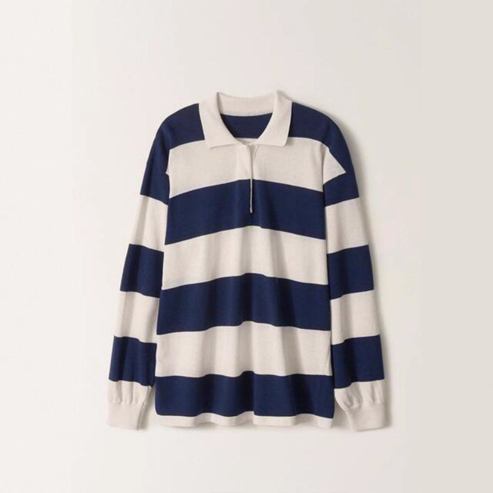 Dame Casual Polo Shirt med Stribet Design og Lange Ærmer Stilla