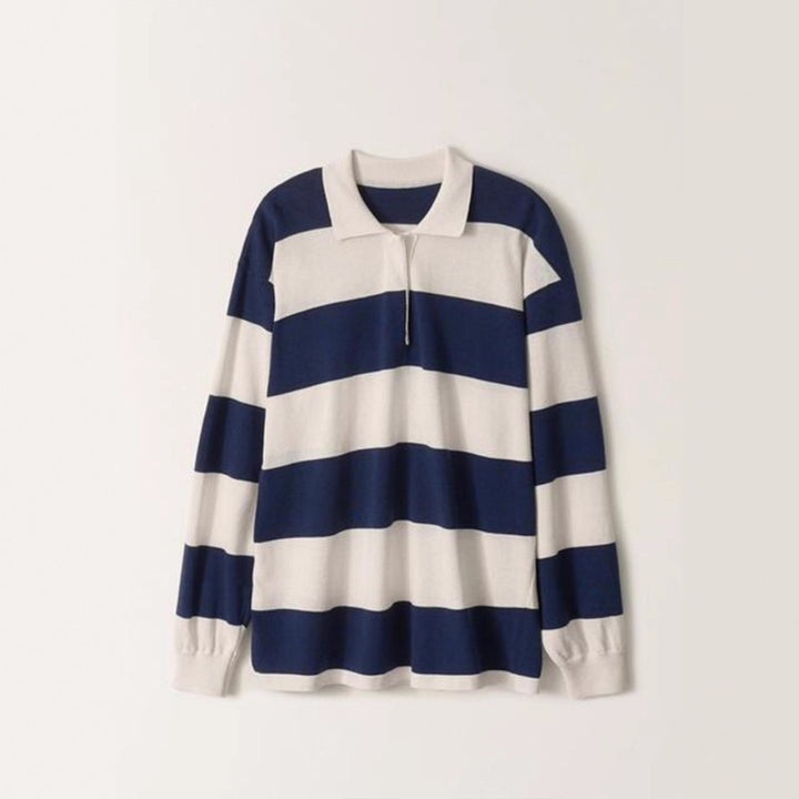 Dame Casual Polo Shirt med Stribet Design og Lange Ærmer Stilla